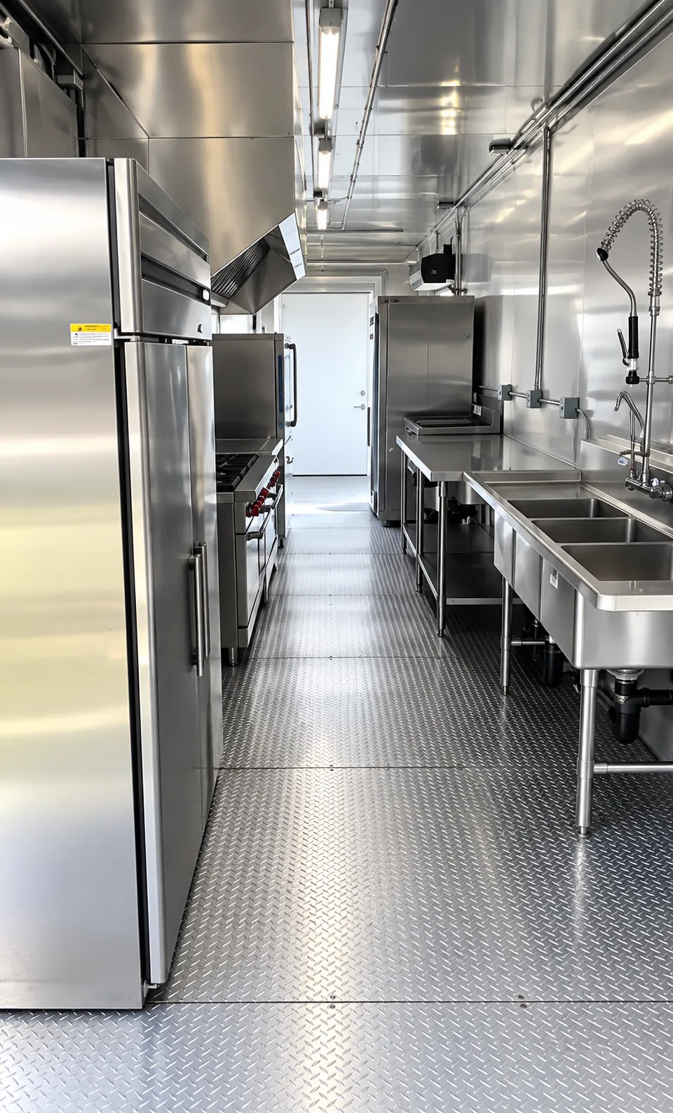 Commercial kitchen trailer refrigeration wash station in the 38 ft mobile kitchen trailer