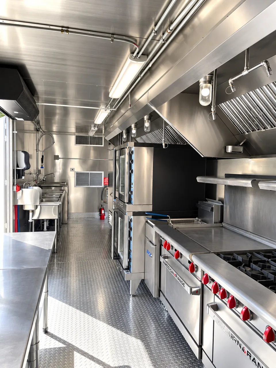 Commercial kitchen trailer cooking line ventilation in the 40 ft combination kitchen trailer