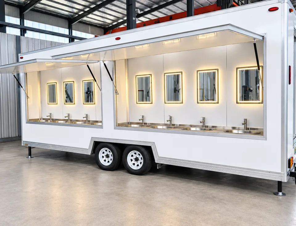 Hand washing sink trailer six station in the commercial handwashing sink trailer